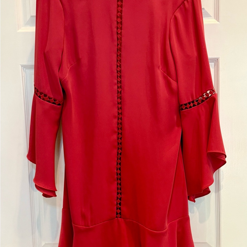White House Black Market Red Sheath Dress with Bell Sleeves